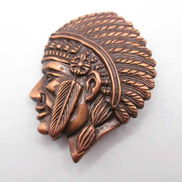 Vintage Copper Native American Chief Profile Pin Brooch - Picture 1 of 11